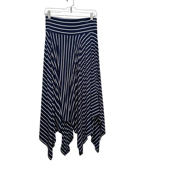 CAbi #5183 Women's Blue White Striped Asymmetric Stretchy Midi Skirt Size Small - Picture 5 of 5